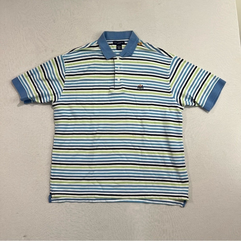 Ivy Crew Polo Shirt Men XL Blue Striped Excellent Short Sleeve Cotton Golf